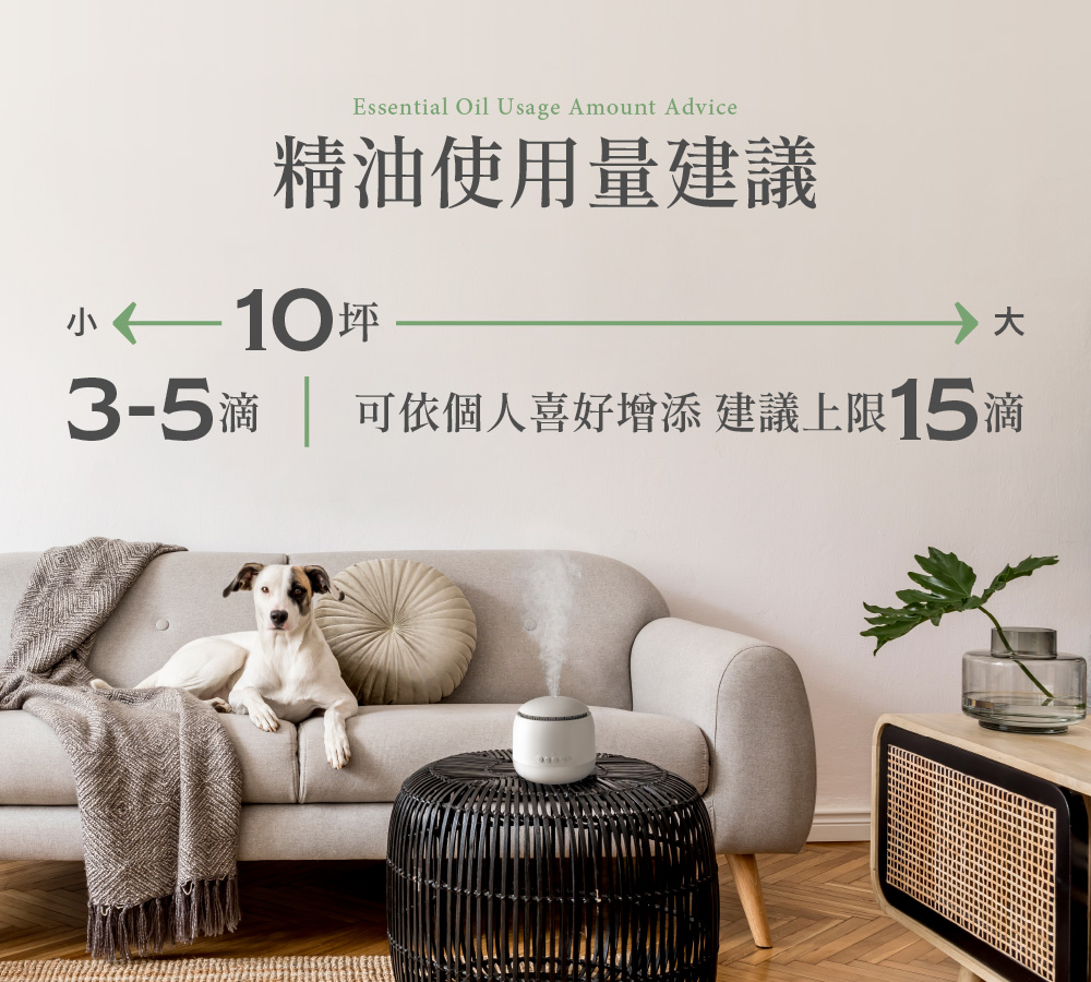 10坪以下3-5滴，10坪以上依個人喜好添加，建議上限15滴